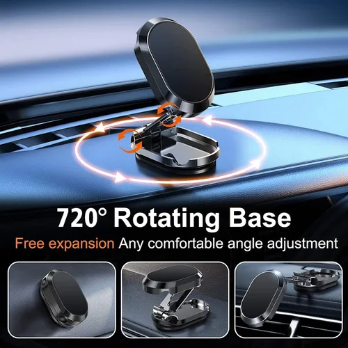 Miniatura 2 de Soporte magnético plegable de aleación para teléfono, soporte para teléfono de coche, soporte giratorio ajustable de 720 grados y plegable