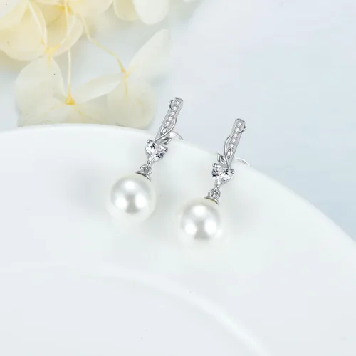Miniatura 5 de Pendientes de perlas de joyería nupcial de la boda, perla, Plata de ley Perla, Perla