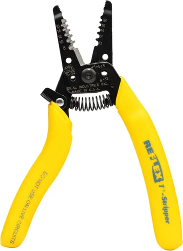 Miniatura 13 de Ideal Electrical 45-121 T-6 T-Stripper - 14-26 AWG, pelador de cables en T amarillo con agujeros en bucle, pinza con punta, apertura automática