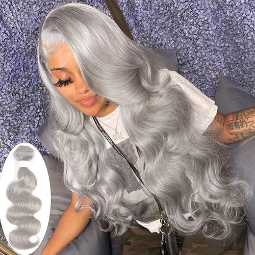 Miniatura 2 de Paquetes de Cabello Humano Ondulado Gris (10 pulgadas?1PC) 9A Paquetes de Tejido de Cabello Humano Brasileño Remy 100% Extensiones de Trama
