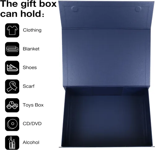 Miniatura 4 de Aimyoo Caja de regalo plegable azul marino con tapas de cierre magnético 13.8x9x4.3 pulgadas, cajas grandes para propuesta de dama de honor y Azul
