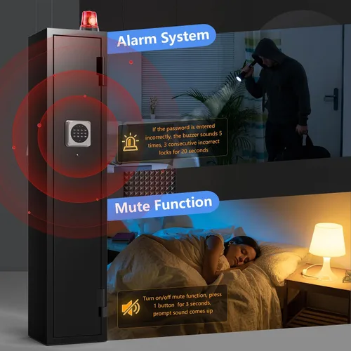 Miniatura 5 de Marcree Caja fuerte para 2-3 armas, caja fuerte para rifles y pistolas, gabinetes para armas para rifles y escopetas con sistema de alarma dual