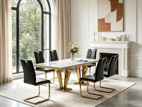 Miniatura 64 de 5 Piece Black Marble Dining Table Set for 4, Modern Faux Marble Kitchen Dining Room Tables with 4 Leather Chairs Set, 68.11" Luxury Rectangular