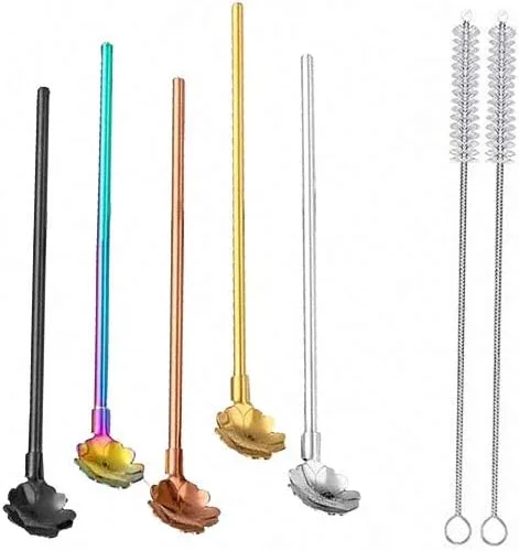 Miniatura 6 de 7 popotes de metal para beber con 2 cepillos de limpieza de 8.5 pulgadas, cuchara de barra reutilizable para café helado, bebida congelada, batidos