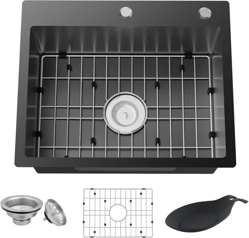 Miniatura 12 de Fregadero de cocina negro, fregadero de barra de acero inoxidable de 15 x 17 pulgadas, fregadero de cocina pequeño, elección ideal para espacios