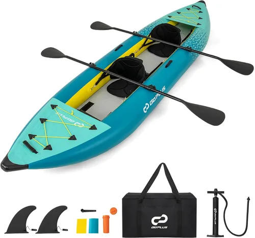Miniatura 10 de Goplus Kayak inflable, juego de kayak para 2 personas para adultos con capacidad de peso de 507 libras, 2 remos de aluminio, asiento acolchado