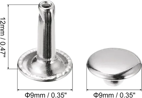 Miniatura 2 de uxcell 100 juegos de remaches de cuero, remaches de doble tapa de 0.354 pulgadas, remaches de metal de 0.472 pulgadas de altura, remaches para Tono