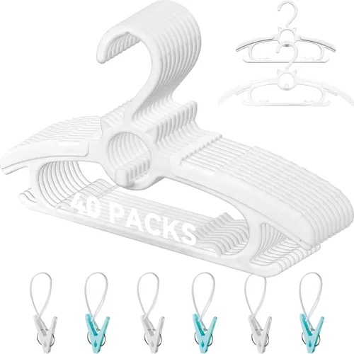 Miniatura 9 de 40 piezas de perchas extensibles para guardería de bebé, perchas para niños pequeños ajustables y antideslizantes para ropa de bebé, percha