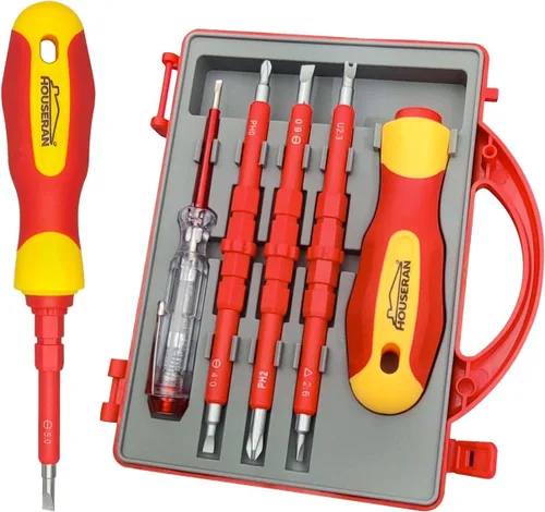 Juego de 5 destornilladores aislados, kit de herramientas para electricista con funda, 1000 V, destornillador con cuchillas intercambiables,