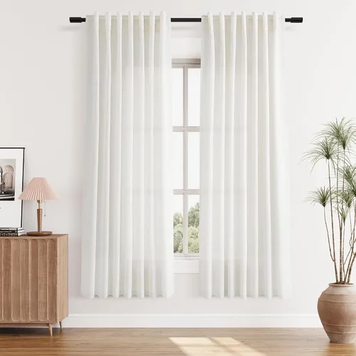 Miniatura 12 de Aersas Aqua Green Linen Curtains 84 Inches Long 2 Panels Set Back Tab Rod Pocket Living Room Curtain Farmhouse Rustic Light Filtering Hook Drapes