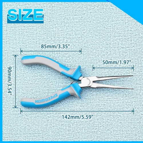 Miniatura 6 de SPEEDWOX Alicates de punta fina con punta fina, alicates de punta larga con mandíbula dentada, cubierta protectora para fabricación de joyas, pesca