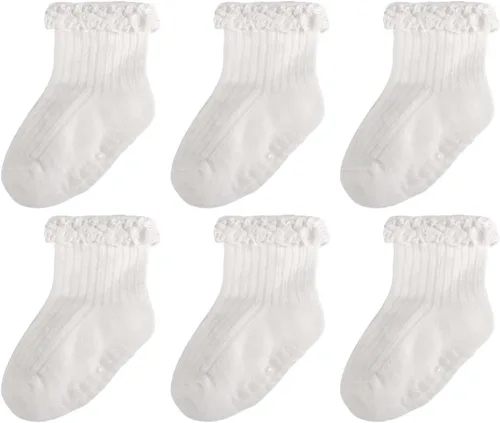 Miniatura 11 de Calcetines de Volantes para Niña Bebé, Calcetines Antideslizantes de Agarre para Niñas, Calcetines de Tobillo Frilly de Algodón Lindos para Niñas