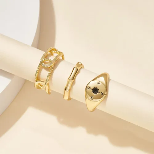 Miniatura 6 de KissYan Juego de anillos de oro para mujer, chapados en oro de 14 quilates, apilables, abiertos, con sello trenzado, ajustable, delicado, joyería