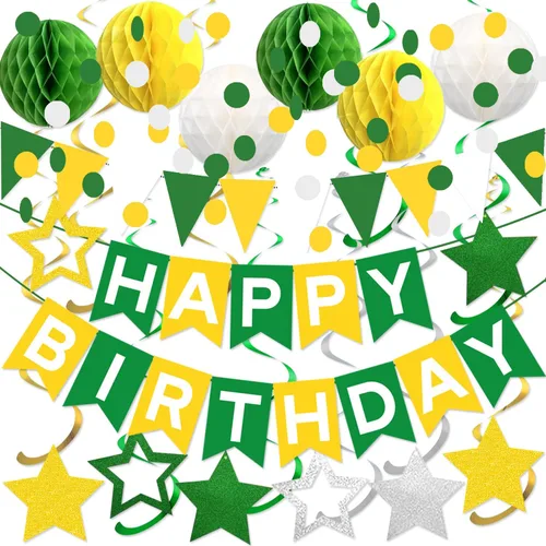 Miniatura 9 de Decoraciones de Fiesta de Cumpleaños en Negro y Rosa - Pancarta de Feliz Cumpleaños, Bolas de Panal, Remolinos de Estrellas, Puntos Circulares
