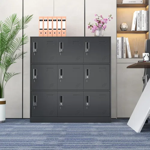 Miniatura 5 de Taquillas metálicas de 9 puertas para empleados, armario de almacenamiento de acero con cerradura y ranura para tarjetas, almacenamiento de metal