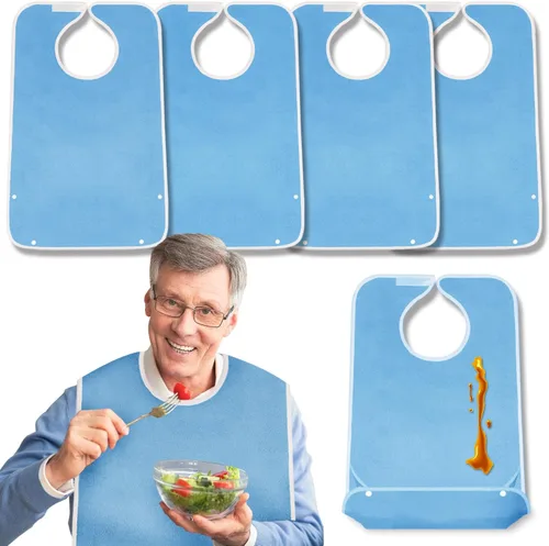 Miniatura 7 de Paquete de 4 baberos de tela de rizo para adultos con atrapamigajas, baberos para adultos lavables y ajustables, unisex, para hombres, mujeres