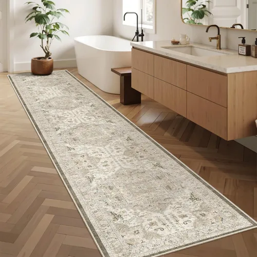 Miniatura 989 de Madane Tapete lavable de 2 x 10 pies para pasillo, cocina, recibidor, clásico, suave, antideslizante para interiores, casa de campo, baño, sala