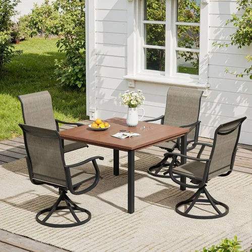 Miniatura 67 de VICLLAX Muebles pequeños de exterior de 3 piezas, 2 sillas giratorias de patio y mesa redonda pequeña para 2, sillas de carbón oscuro y negro