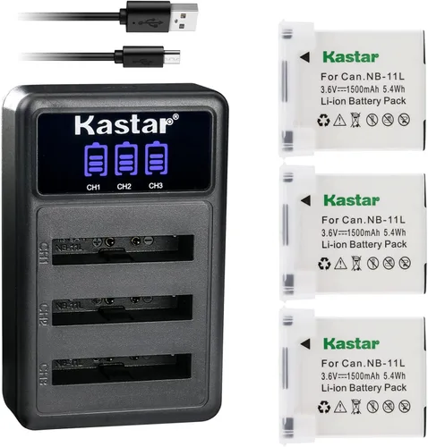 Kastar Paquete de 3 baterías NB-11L y cargador USB triple LCD compatible con Canon NB-11L, NB-11LH, Canon CB-2LD, cargador CB-2LF, Canon IXUS 245