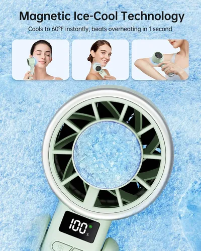 Miniatura 2 de TriPole Ventilador Turbo Portátil de Mano con Enfriamiento de Hielo, Mini Ventilador Plegable de 5 Velocidades con Batería Recargable 3 en 1