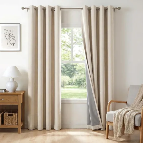 Miniatura 23 de 100% Blackout Shield Cortinas opacas de lino para dormitorio de 45 pulgadas de largo, cortinas beige con ojales para sala de estar, cortinas