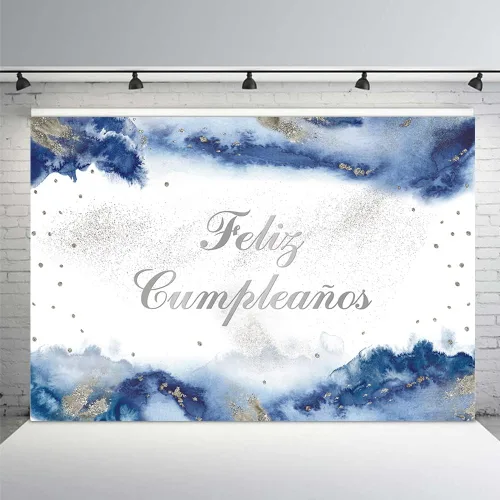 MEHOFOND Telón de fondo de feliz cumpleaños de 7 x 5 pies para niño, fiesta mexicana, suministros de decoración de fiesta de feliz cumpleaños, Azul