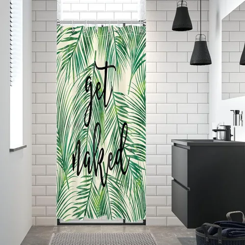 Miniatura 5 de LB Cortina de ducha de plantas de hojas verdes tropicales, citas divertidas y hojas de palma en cortinas de ducha beige para baño, tela de poliéster