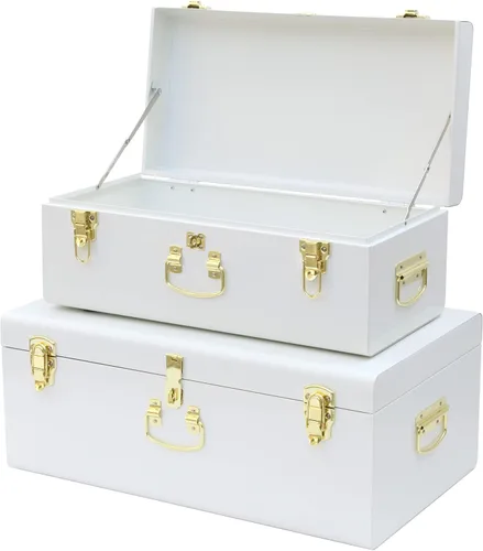 Miniatura 22 de Vixdonos Conjunto de 2 baúles de almacenamiento decorativos de metal – baúl para dormitorio universitario con asa (rosa)