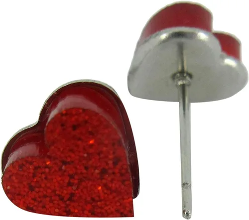 Miniatura 30 de Pendientes de botón de corazón acrílico con purpurina de acero inoxidable de 0.315 in