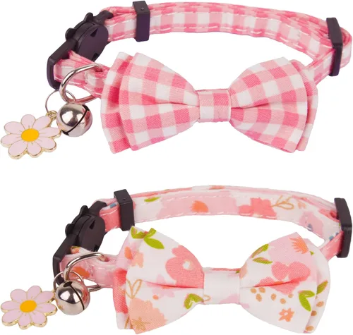 Miniatura 3 de ADOGGYGO Collar de gato de otoño con cascabel de corbata de moño extraíble, paquete de 2 hojas de otoño para Acción de Gracias collar de moño