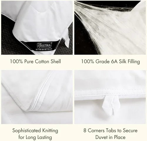 Miniatura 3 de Lilysilk Cobertor de seda, lavable, con funda de algodón, relleno con seda de murera 100% natural, de lujo, de la mejor calidad.