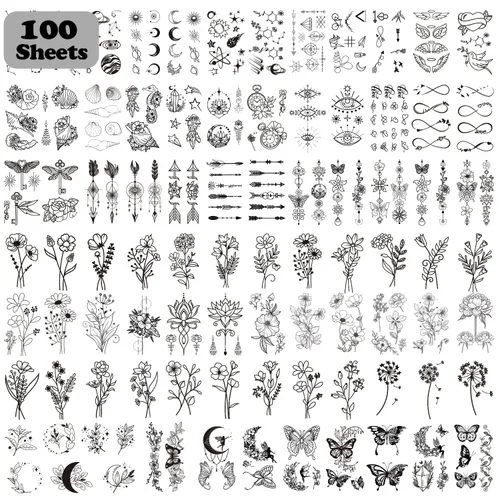 Cerlaza 100 hojas de tatuajes temporales para mujeres adultas, 420 estilos mixtos, calcomanías de tatuaje falsas de ramas pequeñas que se ven reales