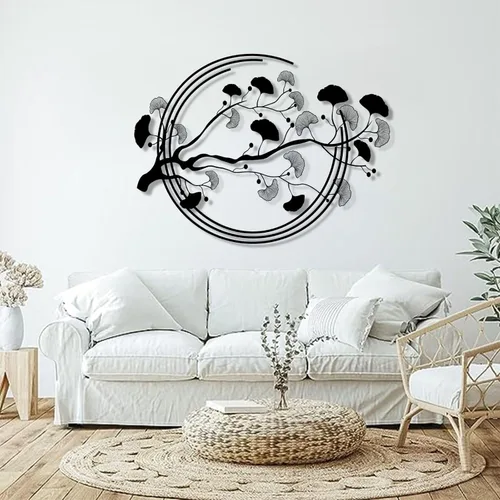 Miniatura 5 de Arte de pared de metal con hojas de ginkgo, decoración de pared de hoja de ginkgo biloba, decoración de pared geométrica de hoja de ginkgo, arte