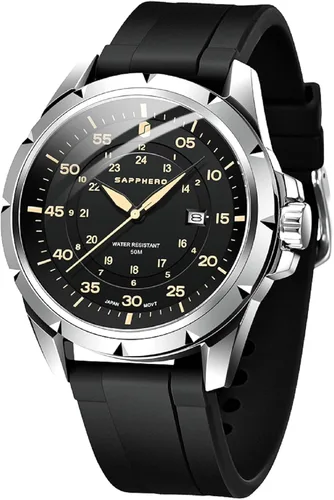 Miniatura 16 de SAPPHERO Reloj de lujo para hombre, resistente al agua, 164.0 ft, correa de silicona, analógico, de cuarzo, con fecha, reloj de pulsera clásico