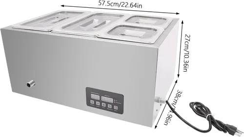 Miniatura 2 de Calentador eléctrico comercial de alimentos de 17.9 cuartos de galón, mesa de vapor de 4 sartenes, encimera de buffet Bain Marie de acero inoxidable