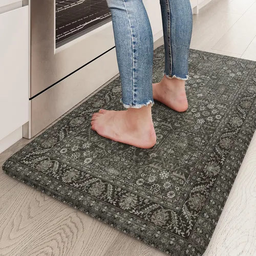 Miniatura 60 de KIMODE Alfombra de Cocina Antifatiga 2 Piezas, Alfombras de Cocina Antideslizantes e Impermeables, Alfombra de Cocina de Estilo Rústico en Gris