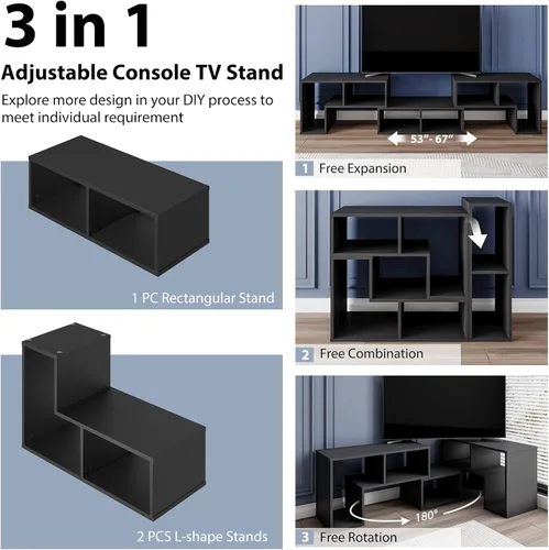Miniatura 2 de KOTEK Soporte de TV para TV de 50, 55, 60, 65 pulgadas, organizador de estantería de combinación gratuita, mesa consola de TV con estantes