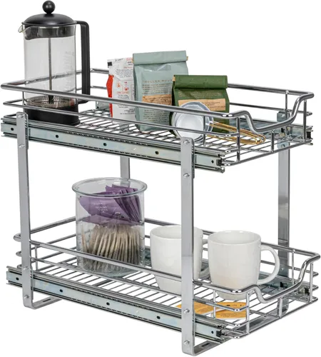 Household Essentials Glidez Organizador de almacenamiento multiusos de acero cromado extraíble/deslizante para uso debajo del gabinete - Diseño de 2