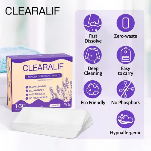 Miniatura 5 de CLEARALIF Hojas de detergente para ropa, lavanda, hasta 480 cargas, ideal para viajes, apartamentos, dormitorios, tiras de detergente para ropa
