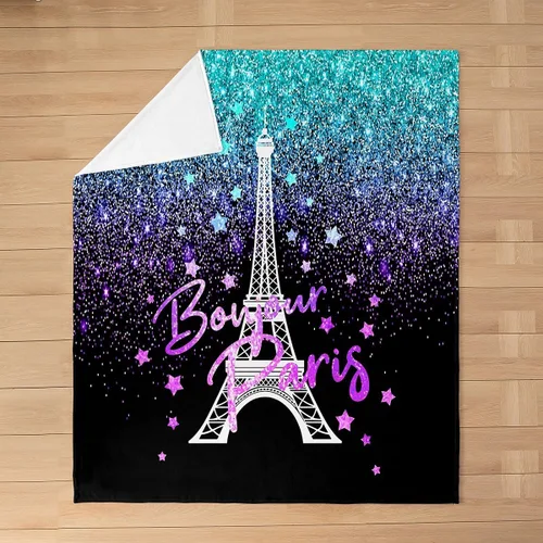 Miniatura 2 de Feelyou Manta de felpa de la Torre Eiffel con purpurina, color azul, morado, pastel, para todas las estaciones, manta de cama para niños, manta