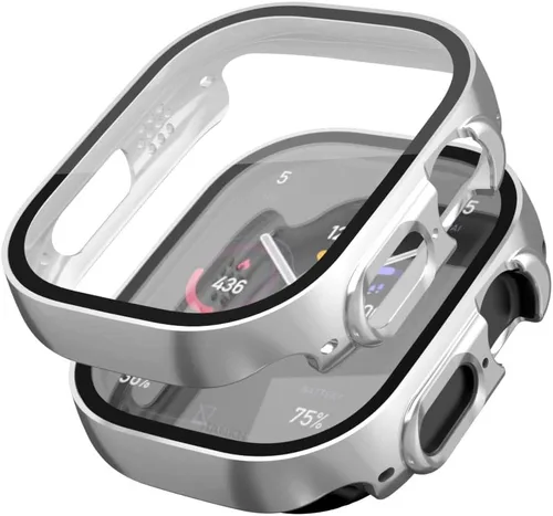 Miniatura 25 de Paquete de 2 fundas rígidas compatibles con Apple Watch Series 6, 5, 4, SE, de 1.575 pulgadas, protector de pantalla de vidrio templado, cobertura