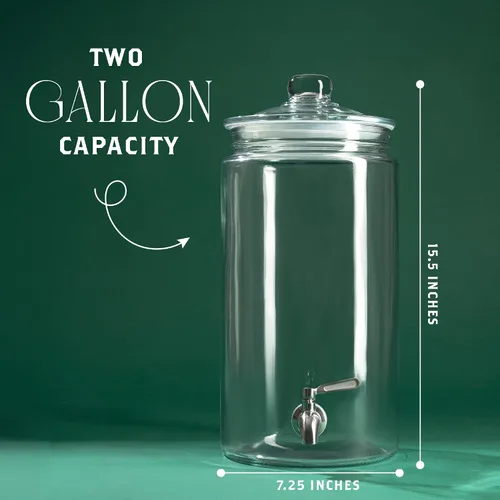 Miniatura 2 de Dispensador de bebidas de vidrio de 2 galones con boquilla para fiestas, soporte hermético alto y hermético para servir bebidas estilo masón