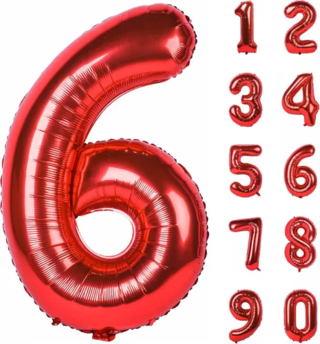 Miniatura 9 de Globo gigante de helio de 40 pulgadas, número 0 rojo, de poliéster, película de aluminio, 0-9, para niña y niño, autoinflable, dígito cero