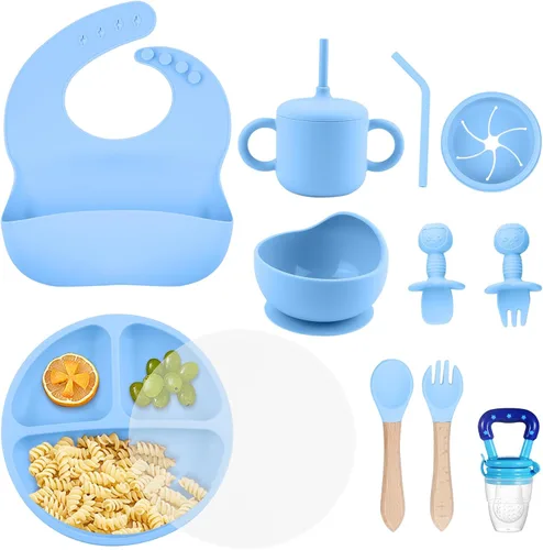 Miniatura 9 de Juego de alimentación de silicona para bebés, artículos esenciales para la alimentación del bebé, cuenco de succión para bebés, platos, babero