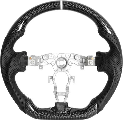 Miniatura 9 de Volante de fibra de carbono, volante de cuero perforado con parte inferior plana en forma de D, color negro, apto para Nissan 370z 2008-2020