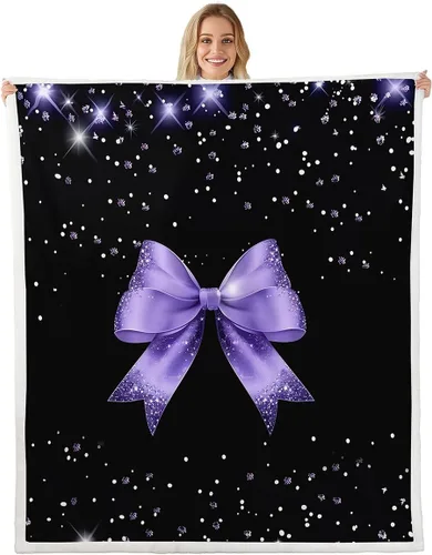 Miniatura 27 de Erosebridal Black Pink Bow Fleece Throw Blanket 40"x50" - Ultra-Soft for Couch Sofa Bed,Kawaii Cool Bowknot Sherpa Blanket,Princess Style Fuzzy