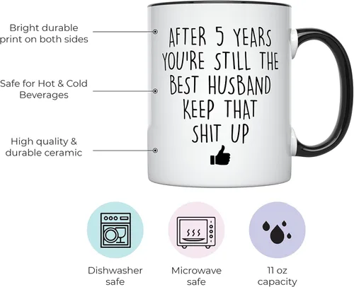 Miniatura 2 de YouNique Designs Taza de café de aniversario de 5 años para él, 11 onzas, taza de aniversario de boda para marido, taza de café de cinco años