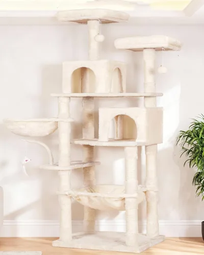 Miniatura 28 de Heybly Poste rascador para gatos, torre de árbol pequeño para gatos con 3 postes de sisal completos, cama de felpa extraíble, cepillo de aseo