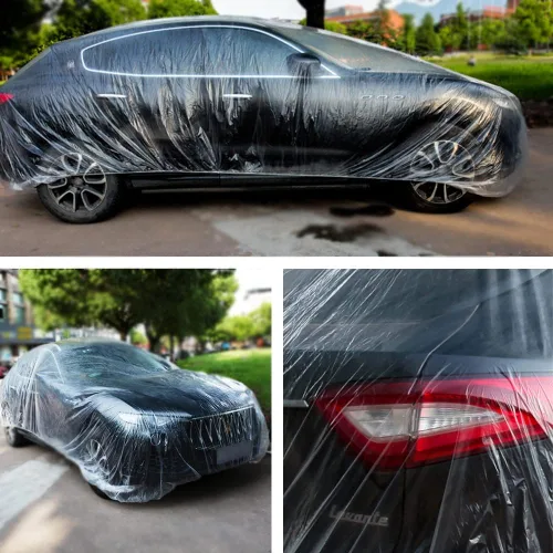 Miniatura 6 de LuliKa Paquete de 3 fundas desechables de plástico transparente para automóvil, cubierta universal de lluvia y polvo para garaje con banda elástica
