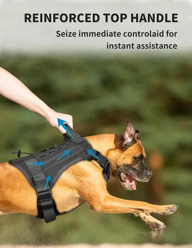 Miniatura 2 de Arnés táctico para perros de razas medianas y grandes, arnés ajustable para perros de servicio sin tirones con mango y sistema Molle, cordón